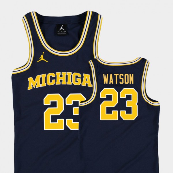 Michigan Wolverines #23 Youth(Kids) Ibi Watson Jersey Navy Embroidery College Basketball Jordan Replica
